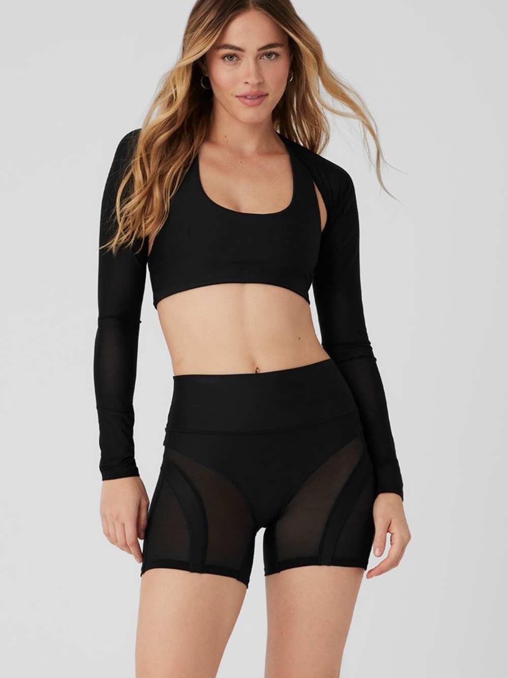 ALO Yoga Black High-Rise Mesh Panel Bike Shorts